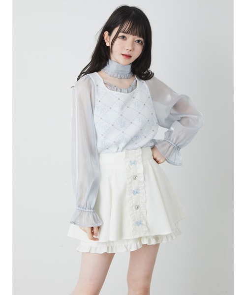 Ank Rouge コットンレーススカパン ピンク フロントハートベルトギンガムスカパン - Ank Rouge(アン