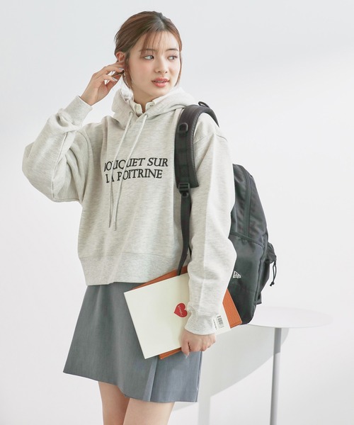 パーカー コットンフリースフーディー セットアップパーカー レディース ROPE' PICNIC パーカー ロゴ刺繍クロップド裏毛フーディー