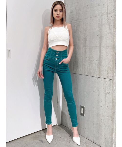 ハイウエストパンツ　　38 Lace Ladies パンツ ボタン付きハイウエストストレッチパンツ