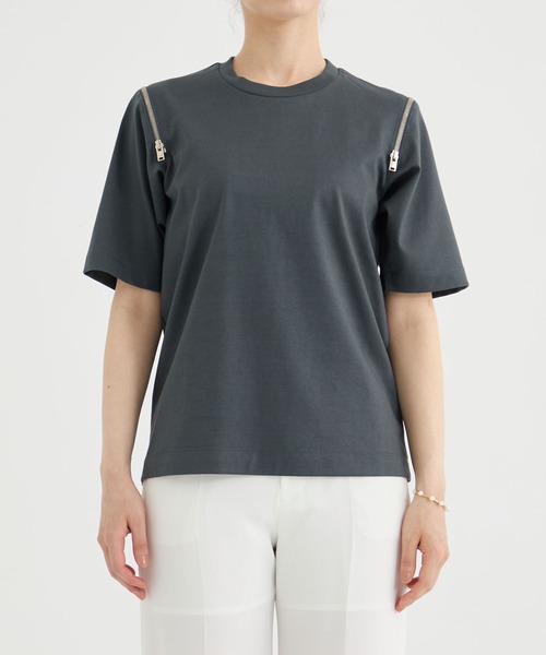 tシャツ 「CINOH/チノ」別注 REFINA ZIP T-SHIRT/リフィナコットンショルダージップTシャツ レディース CINOH tシャツ 「CINOH/チノ」別注 REFINA ZIP T-SHIRT/リフィナ