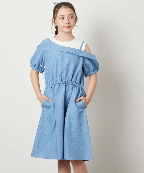 a.v.v ワンピース 「100-130」アシメオフショルレイヤード風