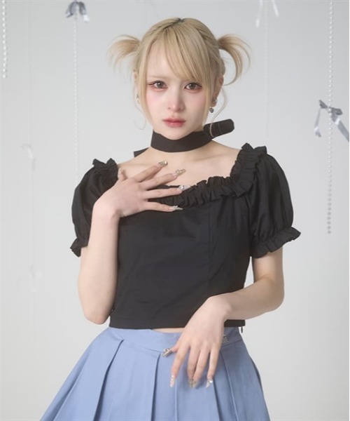 tシャツ スクエアフリルミニトップス レディース