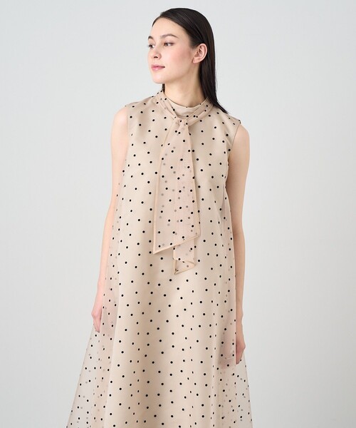 【未使用品】アナイ 現行 シアーオーガンジーボウタイワンピース ブルー M ANAYI ワンピース シアーオーガンジーボウタイワンピース