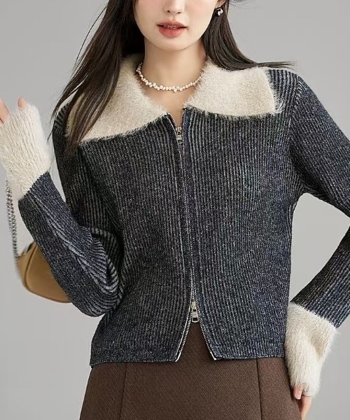 AsRiRe ニット セーター 新色追加/ダブルジップ配色ニット レディース