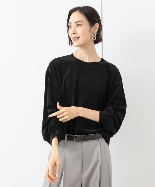 tシャツ コンパクトベロアパフスリーブカットソー(セットアップ対応) レディース