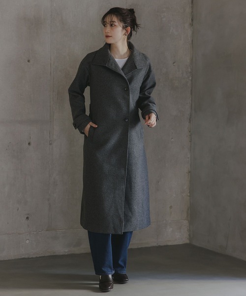 【限定値下げ】and couture ロングコート　S 新品未使用に近い slattgir（スラットジール） ステンカラーコート コート 高身長 ニット