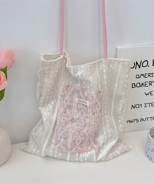 aimoha（アイモハ） トートバッグ レース刺繍ポケットトートバッグ 