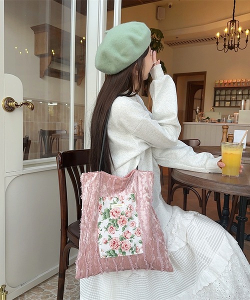 aimoha トートバッグ レース刺繍ポケットトートバッグ