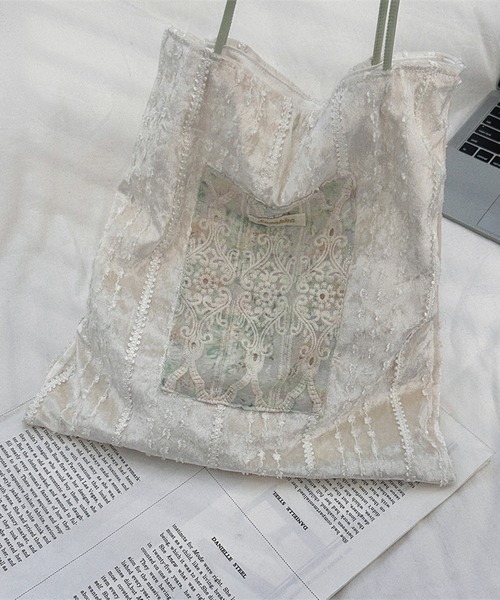 aimoha トートバッグ レース刺繍ポケットトートバッグ レディース