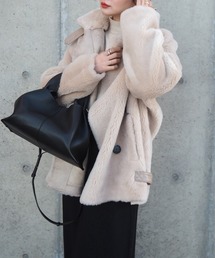 【極美品】スタンドカラーボアミドルジャケット ファー　ムートンコート コート アウター B3 boa jacket /スタンドカラーボアミドルジャケット