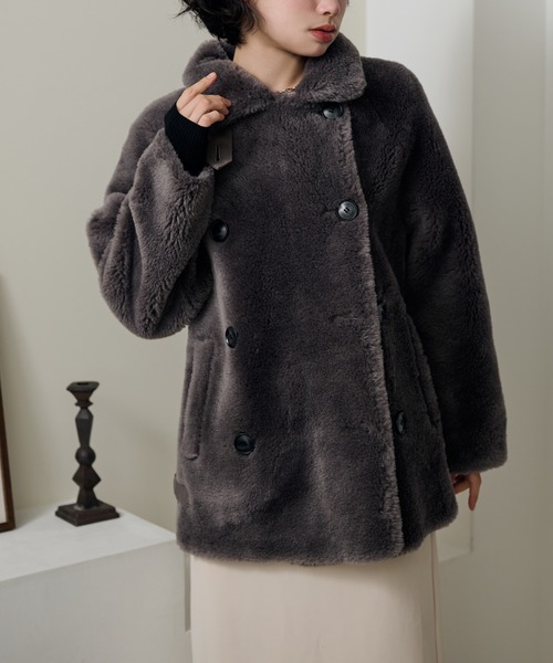 コート アウター B3 boa jacket /スタンドカラーボアミドルジャケット