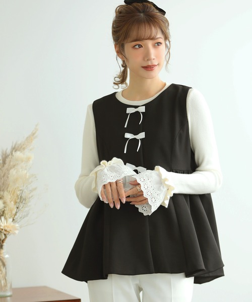 ベスト ジレ リボンペプラムジレ レディース