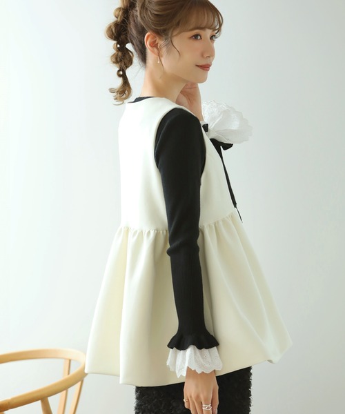 MERAKI ベスト ジレ リボンペプラムジレ レディース : ZOZOTOWN Yahoo