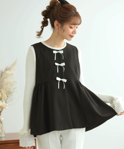 MERAKI ベスト ジレ リボンペプラムジレ レディース : ZOZOTOWN Yahoo