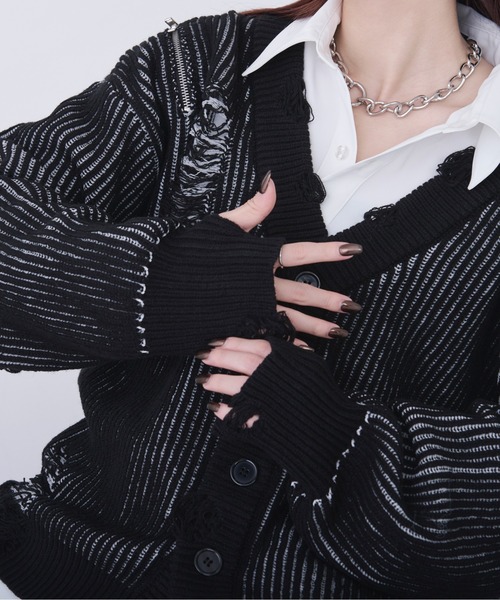 Ellno Loset カーディガン ショルダージップダメージ