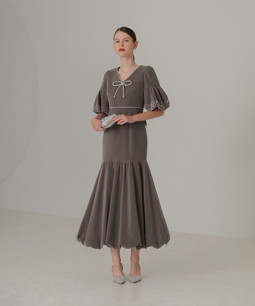 Leja（レジャ） ドレス 「LEJA」パールストーンリボンベロアギャザー