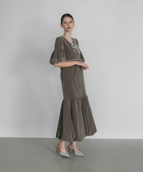 Leja（レジャ） ドレス 「LEJA」パールストーンリボンベロアギャザー