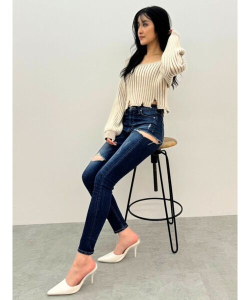 GYDA ジーンズ デニム デニムパンツ ミドルウエストサイドリップ