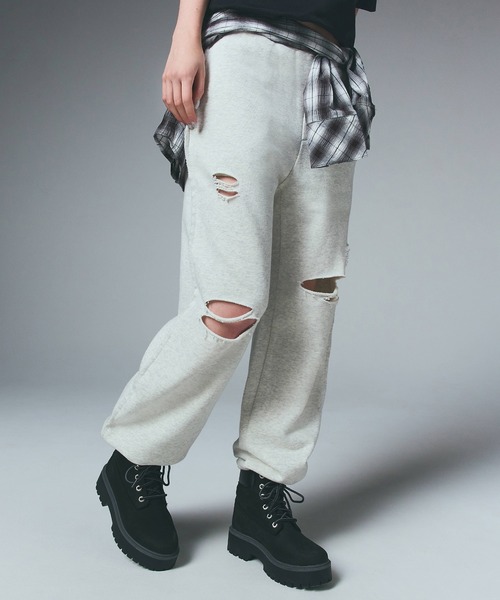 X-girl（エックスガール） スウェットパンツ ジャージ DISTRESSED