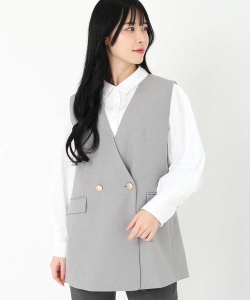 ベスト ジレ ダブル釦ノーカラージレ レディース