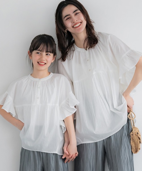coca（コカ） ブラウス シャツ キッズ 親子お揃いガーゼ袖フリル 