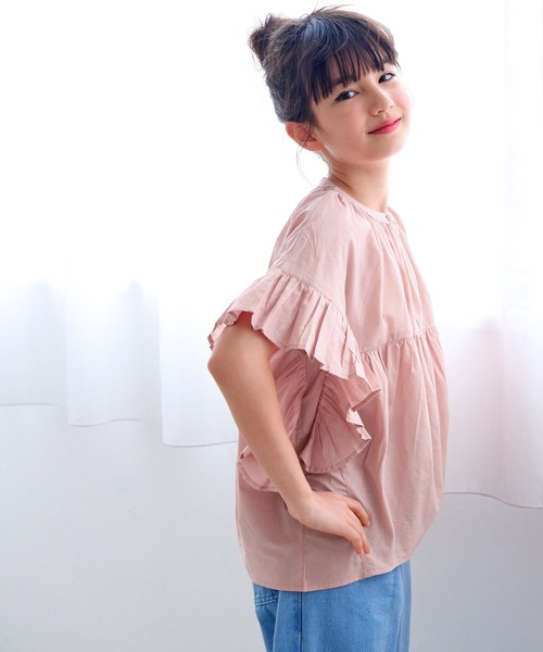 coca（コカ） ブラウス シャツ キッズ 親子お揃いガーゼ袖フリル 