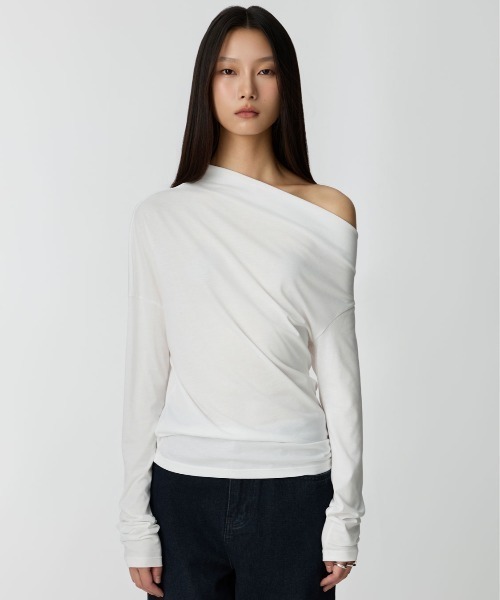 tシャツ Studio Doe Sloping Neck Shoulder Shape Top レディース
