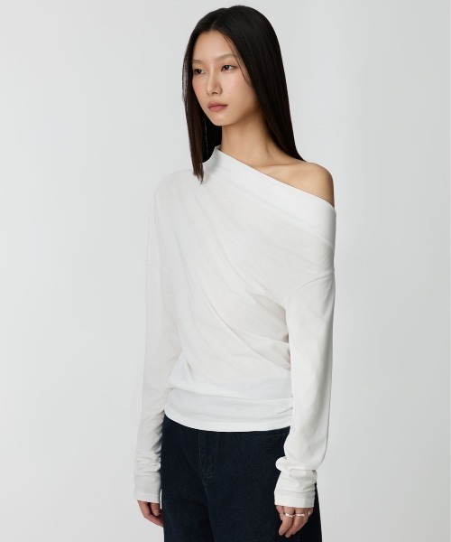 新品studio doe半袖Tシャツ Studio Doe tシャツ Sloping Neck Shoulder Shape Top
