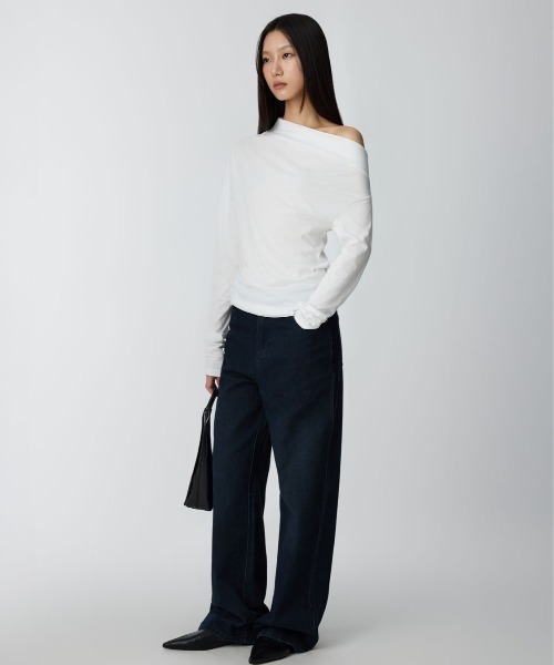 新品studio doe半袖Tシャツ Studio Doe tシャツ Sloping Neck Shoulder Shape Top