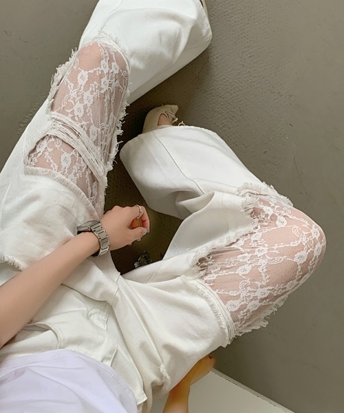 AsRiRe ジーンズ デニム デニムパンツ 新色追加/レースダメージデニム