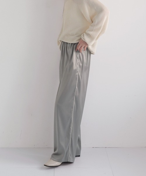 タグ付✨24AW完売色✨Diagram サイドレースイージーパンツ グレー 36 LIAN パンツ サイドラインサテンイージーパンツ レディース