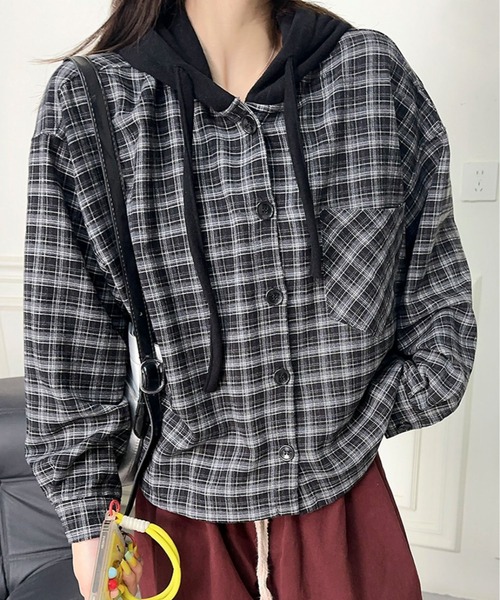 aimoha パーカー チェック柄フーディシャツ レディース : ZOZOTOWN