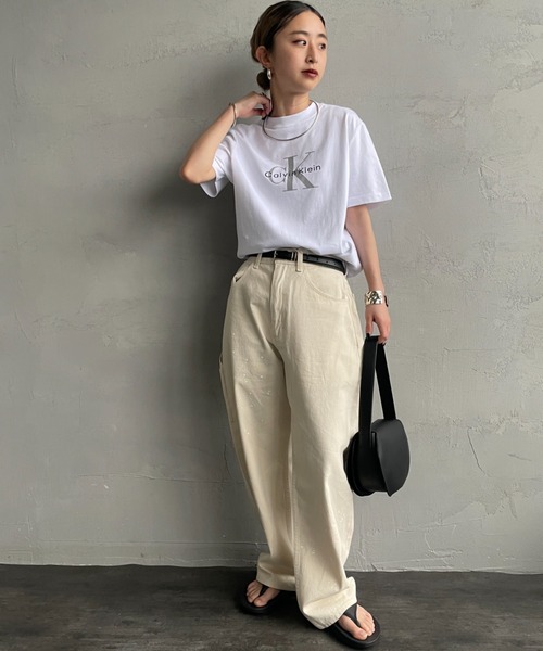 売れ筋商品|||カルバンクライン Tシャツ レディース トップス CLASSIC LOGO TEE - Print T-shirt - brilliant white Calvin Klein/カルバンクライン] モノグラムロゴ プリントT
