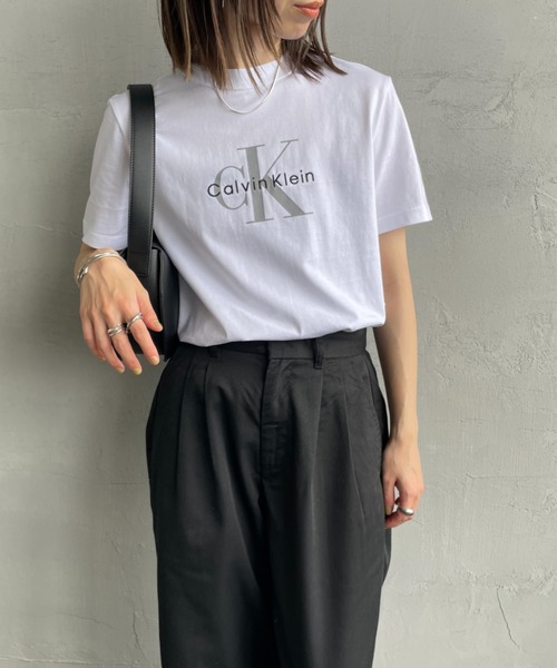 売れ筋商品|||カルバンクライン Tシャツ レディース トップス WOVEN LABEL - Top - black Calvin Klein tシャツ 「Calvin Klein/カルバンクライン