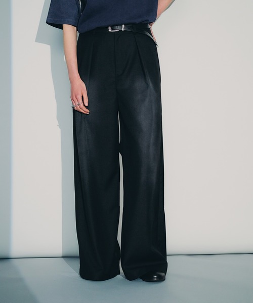 selle glant クロスタックワイドスラックスパンツ ブラック L selle glant スラックス TUCK WIDE SPRAY SLACKS/タックワイド