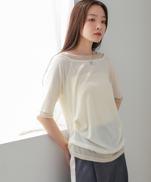 tシャツ レイヤード風オフショルカットトップス レディース WILLSELECTION｜レイヤード風オフショルカットトップス