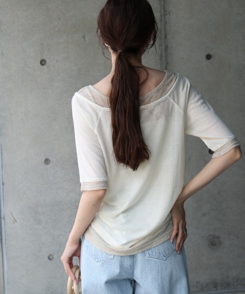 BAB tシャツ 前後2WAYレイヤードオフショル風カットトップス