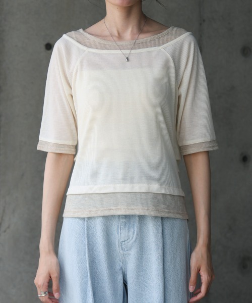 BAB tシャツ 前後2WAYレイヤードオフショル風カットトップス