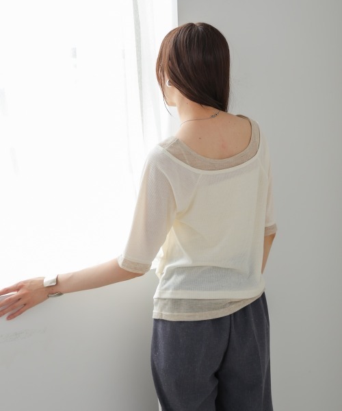 BAB tシャツ 前後2WAYレイヤードオフショル風カットトップス