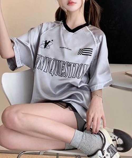 tシャツ ロゴVネックTシャツ レディース ベアー刺繍Vネック半袖Tシャツ | レディースファッション通販