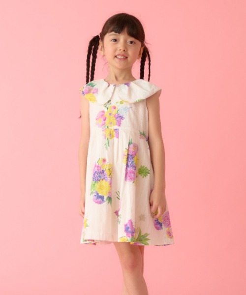 HAKKA KIDS ワンピース フラワーボールレースプリントワンピース