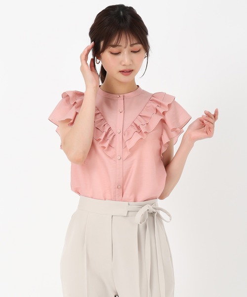 MISCH MASCH（ミッシュマッシュ） ブラウス シャツ 半袖 Vフリルカラー 