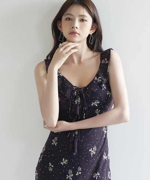 【SinceThen】 花柄 シフォン フレンチ ワンピース バブ ロング セール】花柄シフォンロングワンピース【ZOZOTOWN限定アイテム