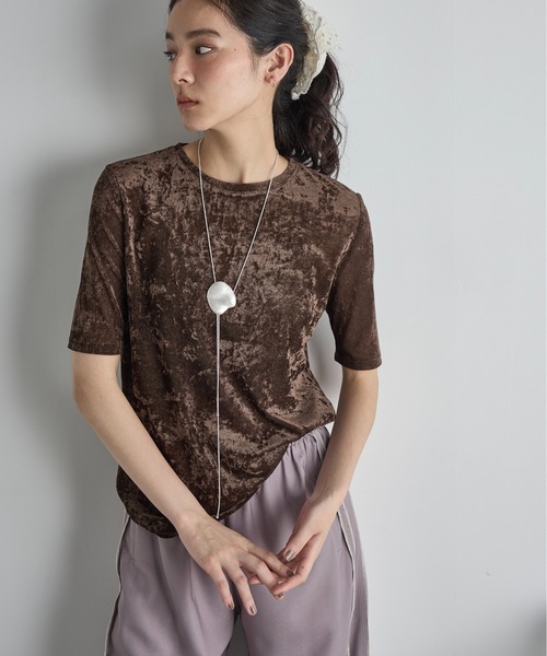 THE Yon tシャツ ベロアハーフスリーブトップス レディース : ZOZOTOWN