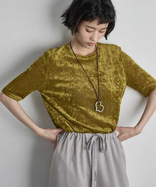 THE Yon tシャツ ベロアハーフスリーブトップス レディース : ZOZOTOWN