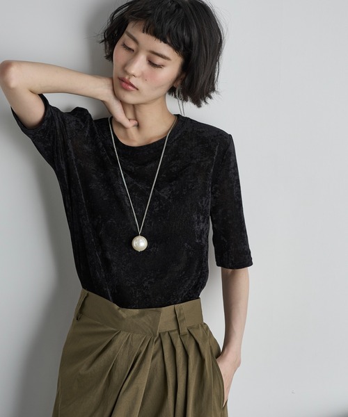 TENNE HANDCRAFTED MODERN ベロアハーフスリーブトップス TENNE HANDCRAFTED MODERN ベロアハーフスリーブトップス