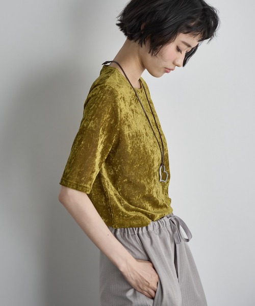TENNE HANDCRAFTED MODERN ベロアハーフスリーブトップス THE Yon tシャツ ベロアハーフスリーブトップス レディース : ZOZOTOWN