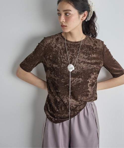 THE Yon tシャツ ベロアハーフスリーブトップス レディース : ZOZOTOWN