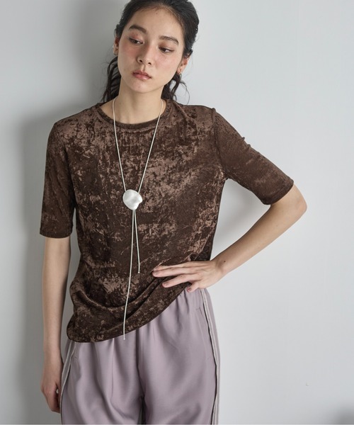 THE Yon tシャツ ベロアハーフスリーブトップス レディース : ZOZOTOWN