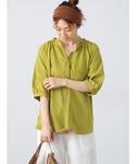 ブラウス シャツ 「接触冷感」麻調フリル衿ブラ...の詳細画像3